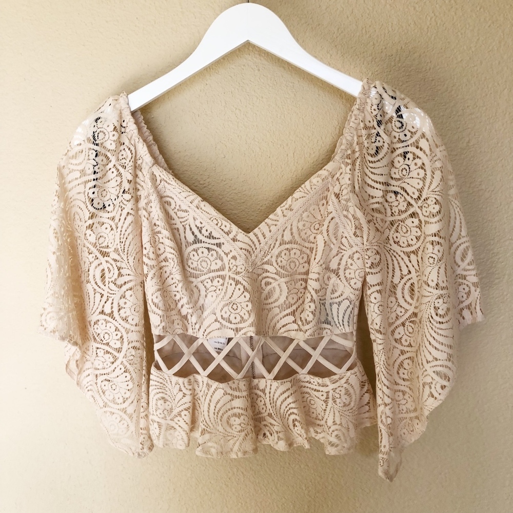 bebe Flared Lattice Top